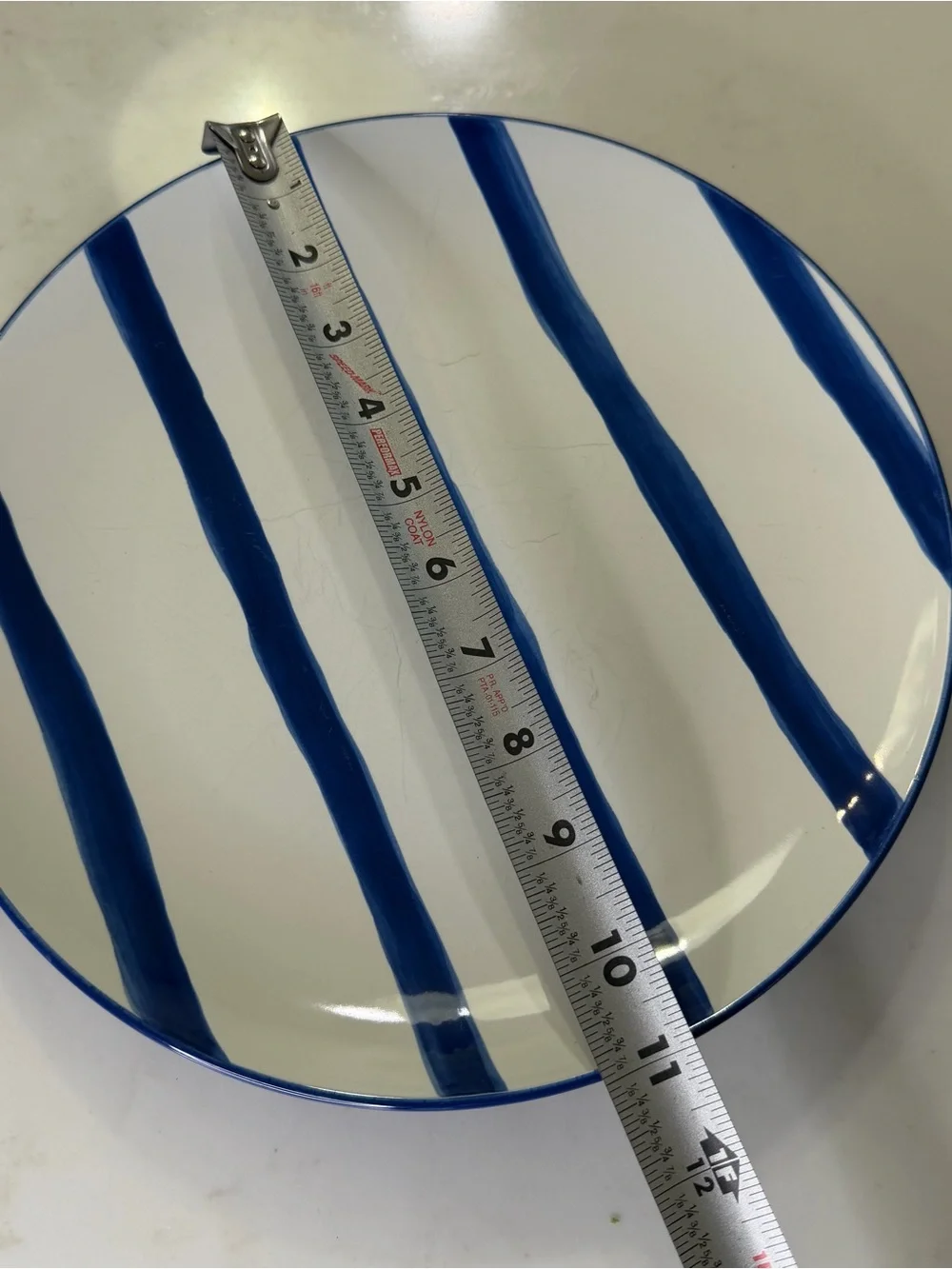 Crate and Barrel Blue Striped Ceramic large Dinner Plate - White & Blue